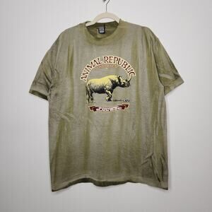 Vintage Distressed Worn Faded Dyed Black Rhino Endangered Species XL 90s